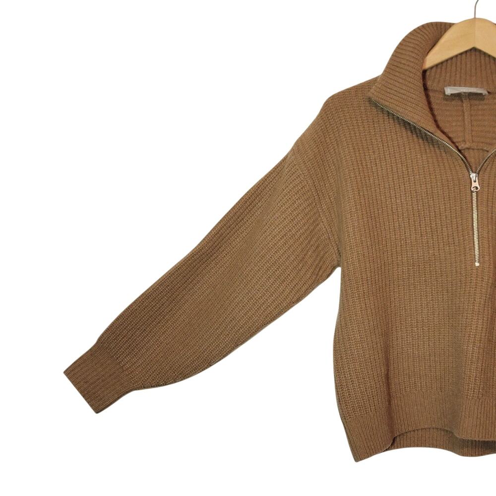 Everlane The Half-Zip Wool Ribbed Knit Sweater Long Sleeve Camel Tan S Classic - Picture 8 of 16